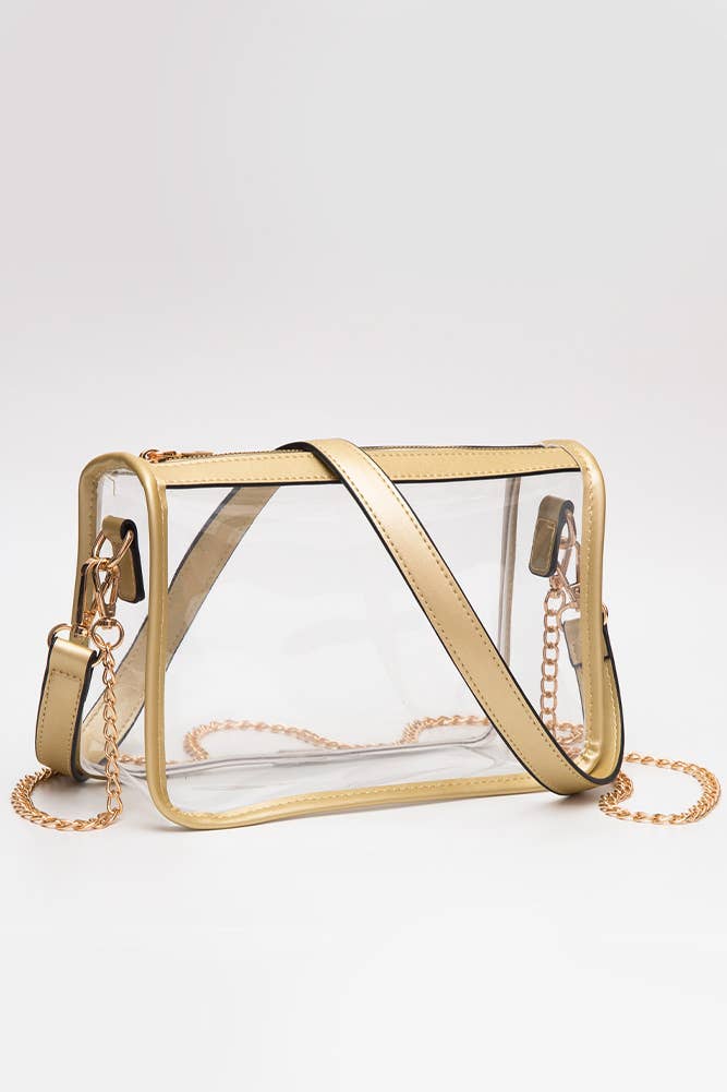 Clear Rectangle Stadium Concert Crossbody Bag: Gold